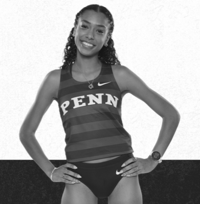 Person wearing a Penn tank top with text about The Ultimate Running Plan on a black and white background